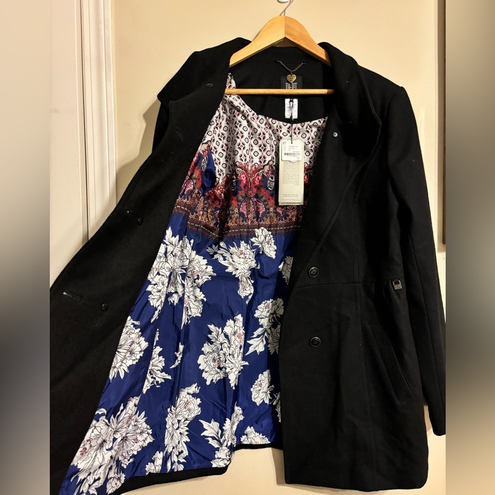 NWT Black 100% Wool Lined Black Pea Coat size L